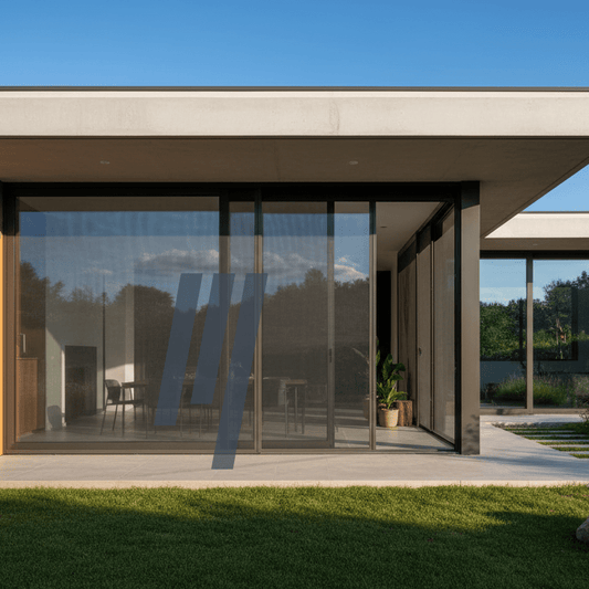 raylı bir sineklik güzel bir eve uygulanmış güneşli bir günde fotoğrafı çekilmiş