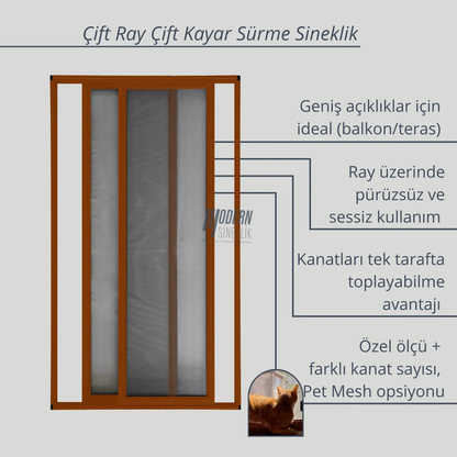 Çift Ray Çift Kayar Sürme Sineklik