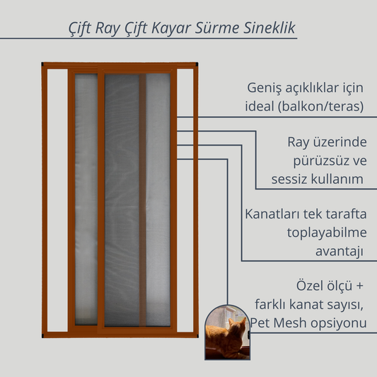 Çift Ray Çift Kayar Sürme Sineklik