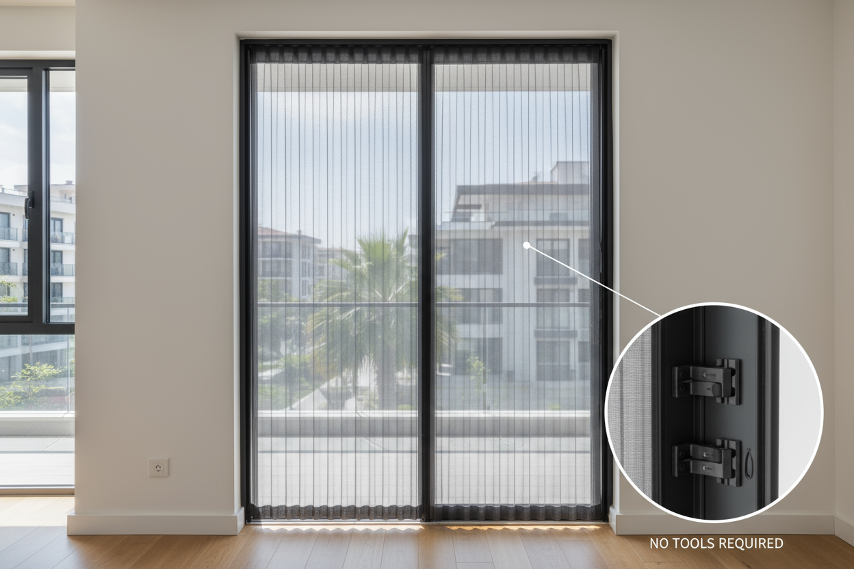 mesh daha sade ve düz ayrıca küçük bir yerde clip on mekanizması göster